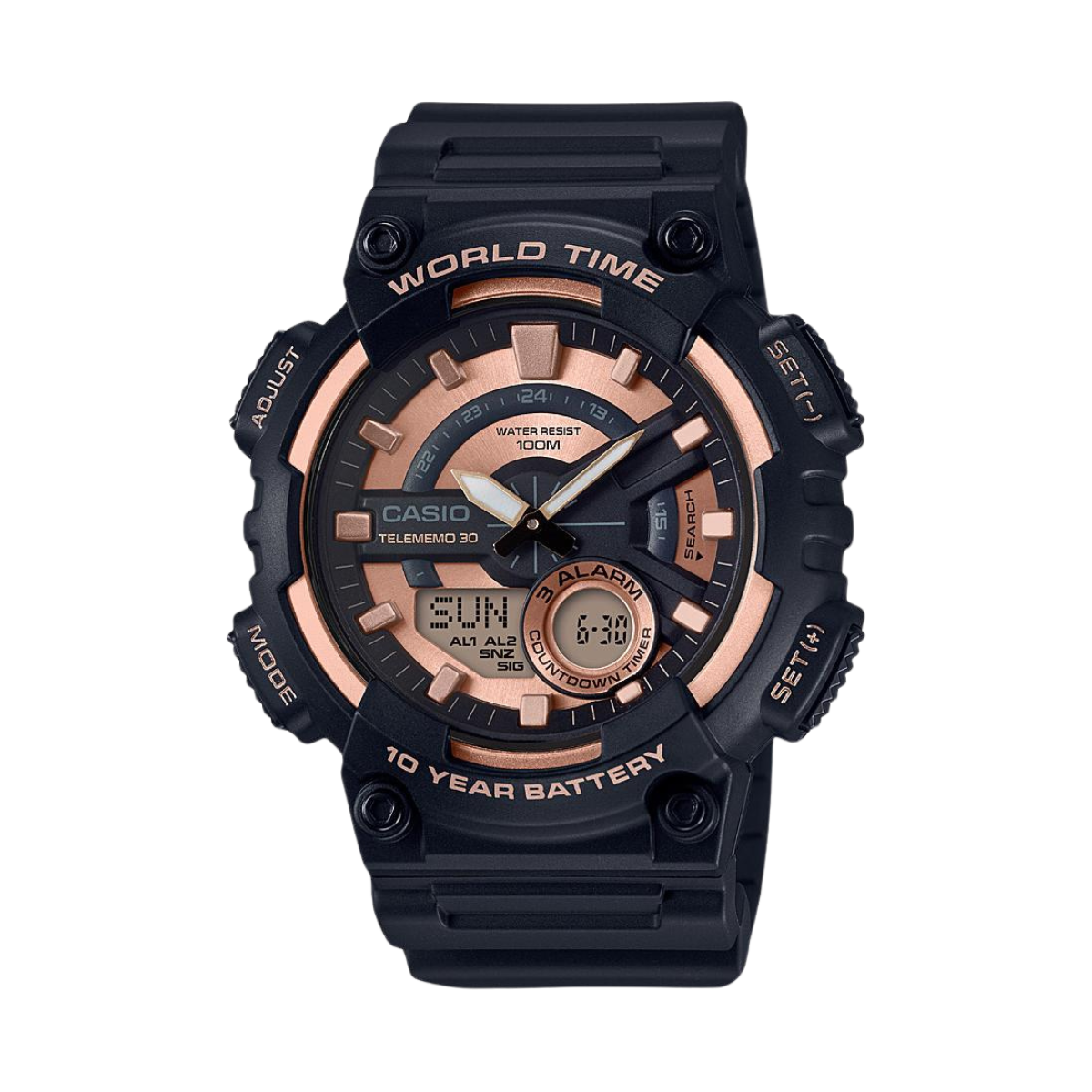 Reloj Análogo-Digital World Time Telememo Casual Negro de Hombre - Attenza.net